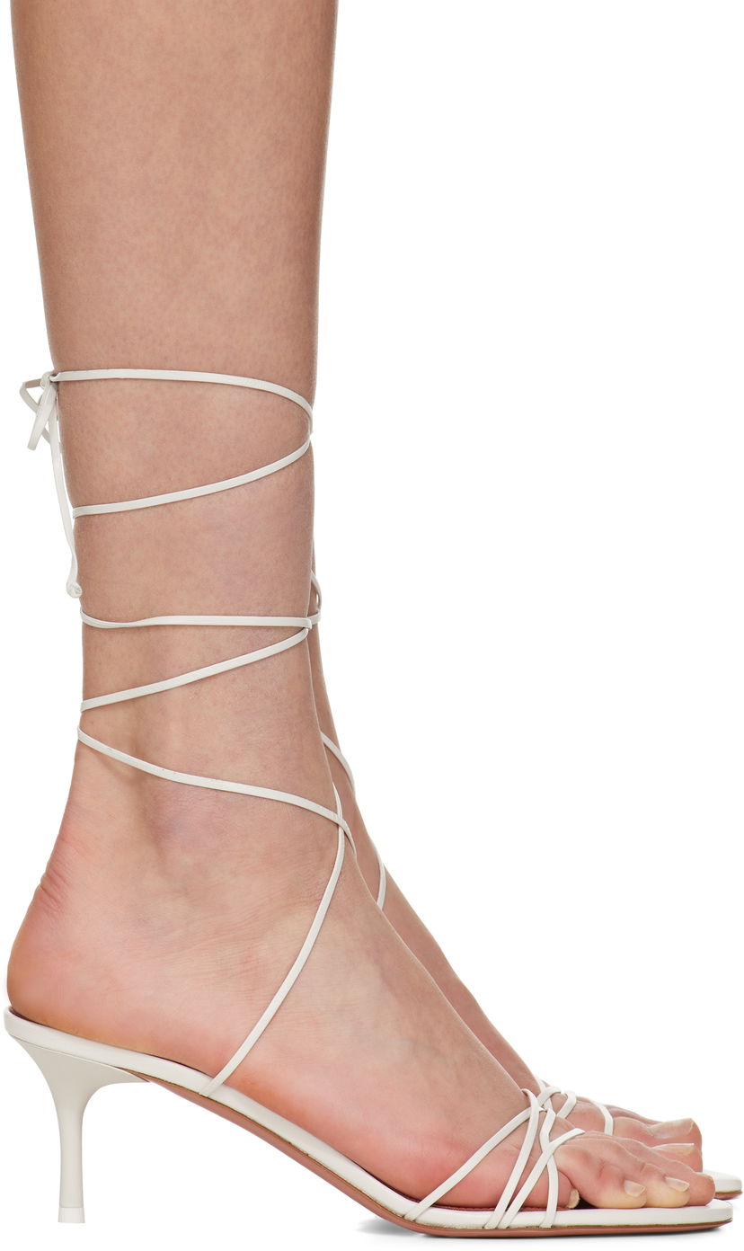 Tillbehör Amina Muaddi Amina Muaddi Lori Lace Up Heeled Sandals Vit | LORI LACE UP 60