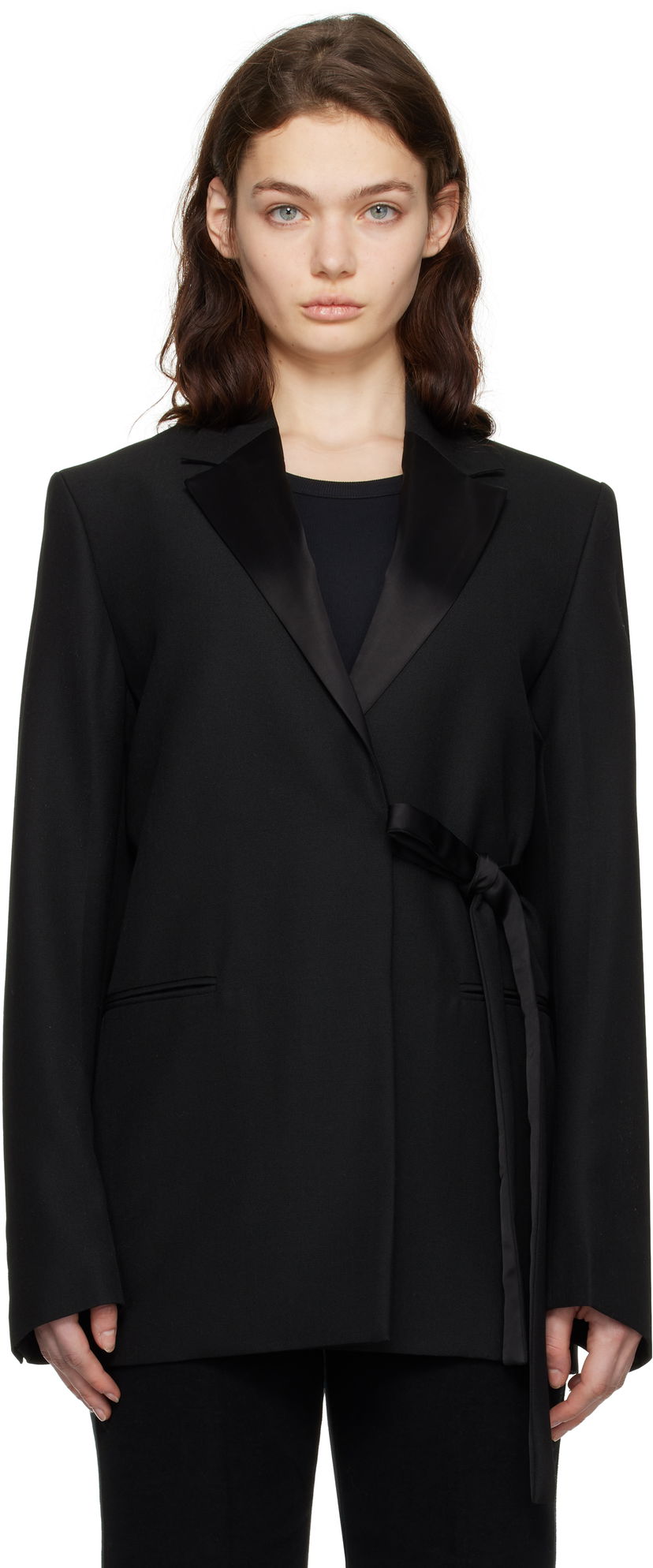 Jacka TOTEME TOTEME Satin-Lapel Wrap Blazer Svart | 251-WRZ4728-FB0026