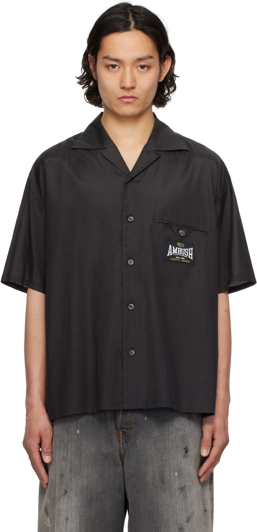 Skjorta Ambush AMBUSH Satin Short Sleeve Shirt Svart | 12115311