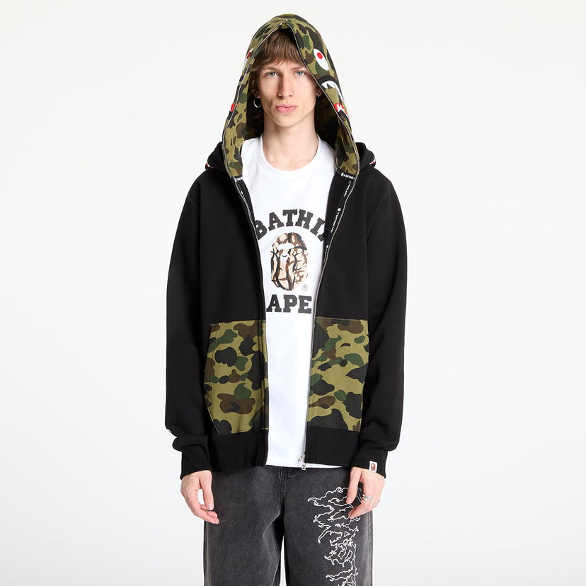 Sweatshirt BAPE A BATHING APE 1st Camo Shark Full Zip Double Hoodie Svart | 001ZPL301007MBLK