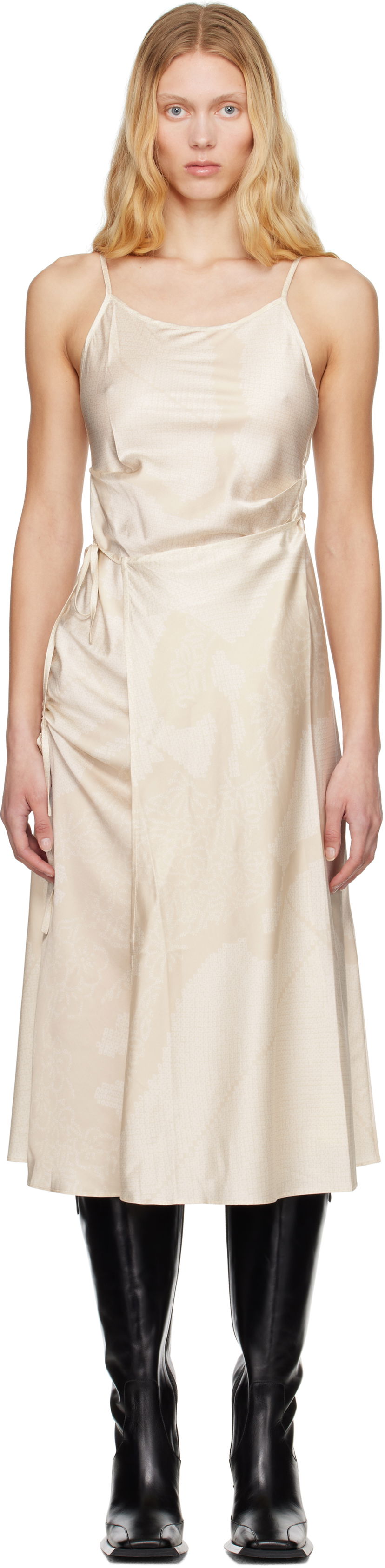 Klä Feng Chen Wang Feng Chen Wang Pleated Silk Midi Dress Beige | FWS19DR04