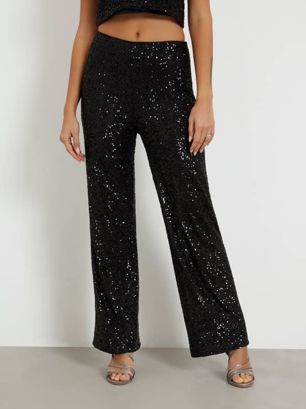 Byxor och jeans GUESS Sequins Wide Leg Svart | W4RB02KBX10, 0