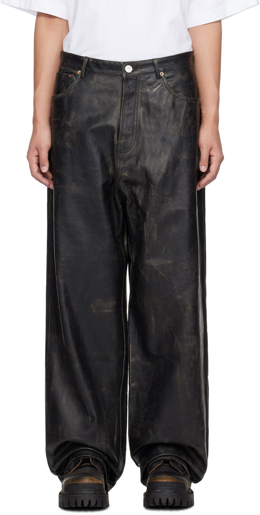 Jeans VETEMENTS Vetements Distressed Leather Pants Svart | UA66PA200X