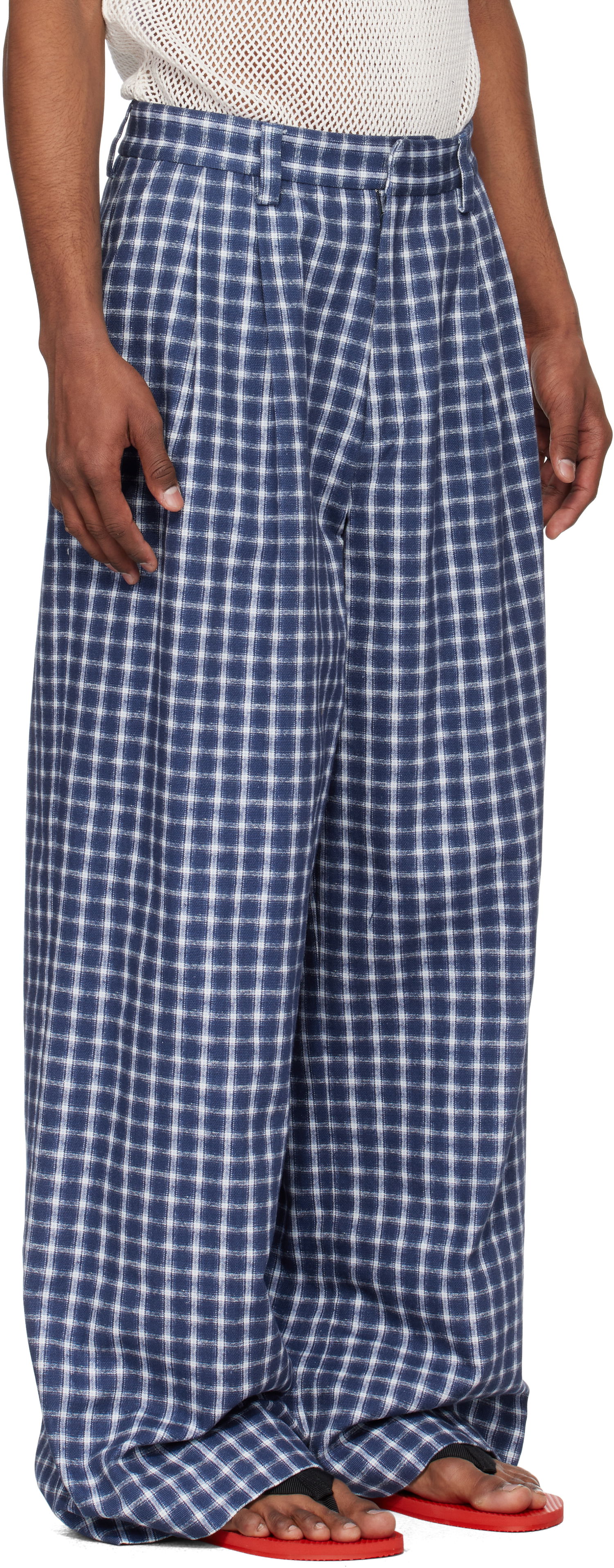 Byxor ERL ERL Check Pleated Tailored Trousers Blå | ERL10P038, 1