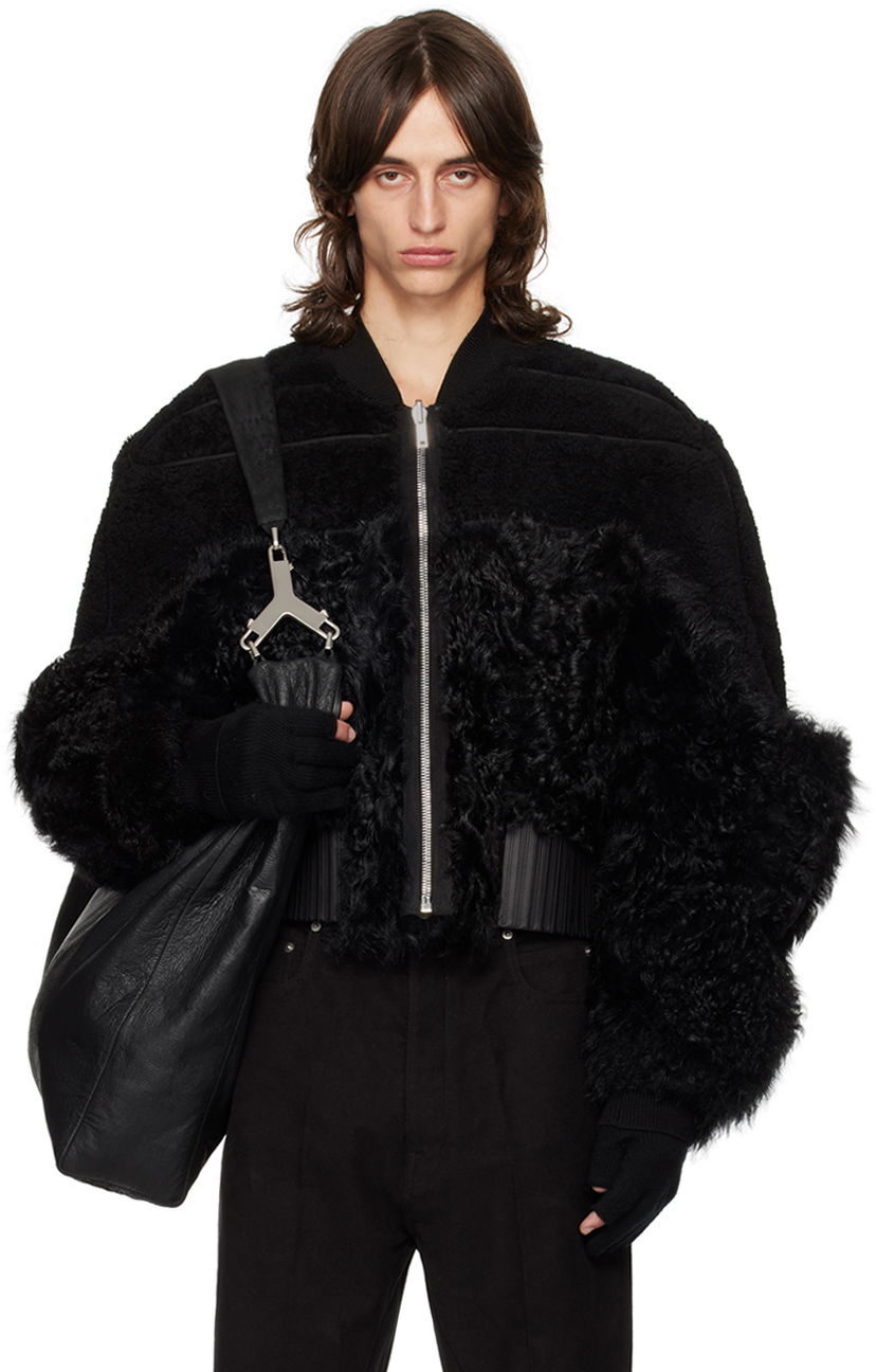 Bomberjacka Rick Owens Rick Owens Porterville Girdered Reversible Shearling Bomber Jacket Svart | RU02D6792 LSHMTR