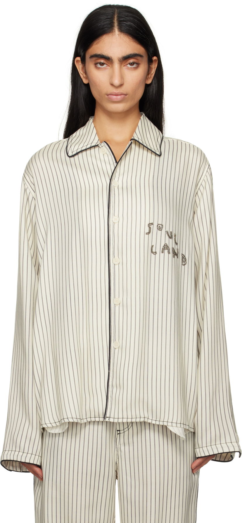Skjorta Soulland Striped Cropped Overshirt Vit | 42047-1259