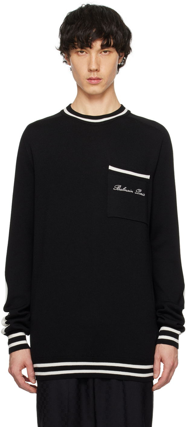 Sweater Balmain Signature Sweater Svart | CH1KD025KF85