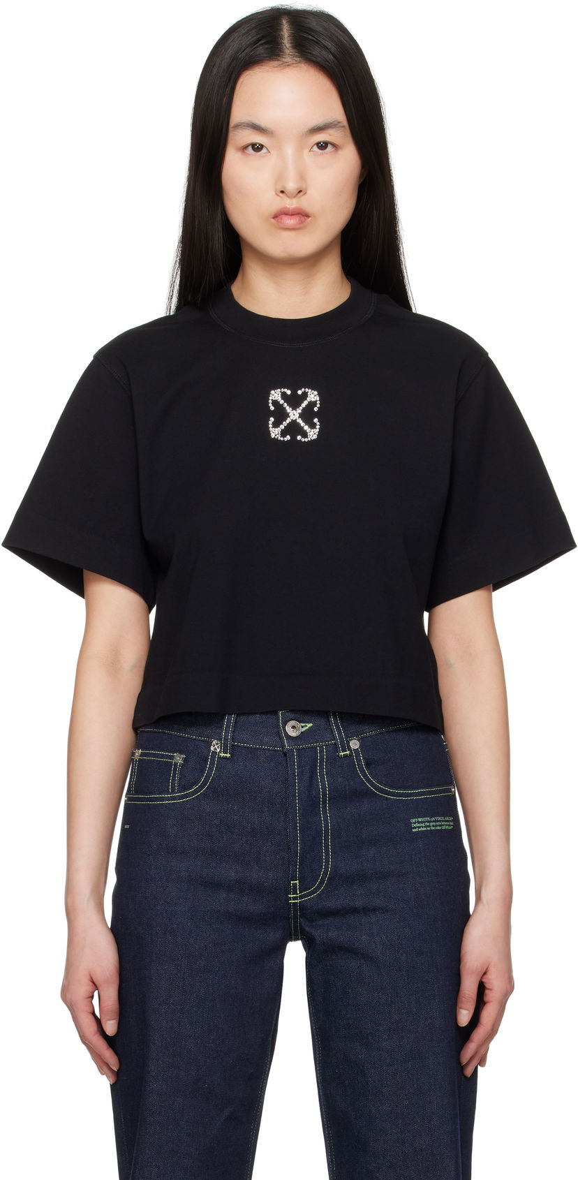 Crop top Off-White Off-White Jewel Mini Arrow Crop T-Shirt Svart | OWAA090S25JER0021072