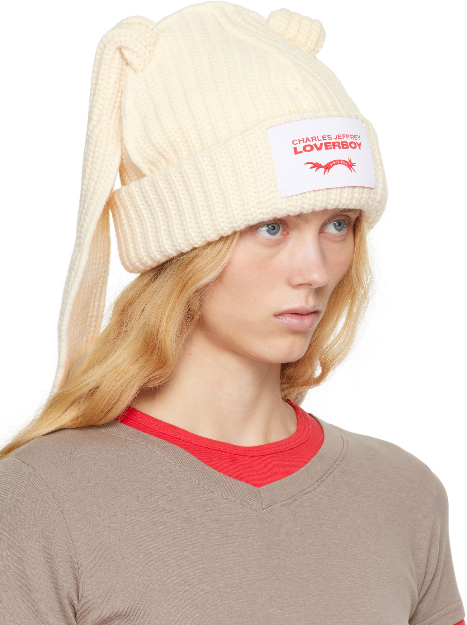 Mössa Charles Jeffrey Loverboy Charles Jeffrey LOVERBOY Chunky Knit Ears Beanie Vit | 54130302, 1