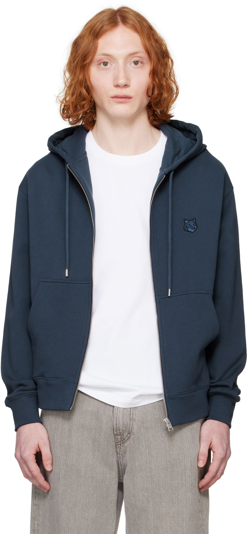 Sweatshirt MAISON KITSUNÉ Maison Kitsuné Fox Head Zip Hoodie Mörkblå | MM00714KM0321