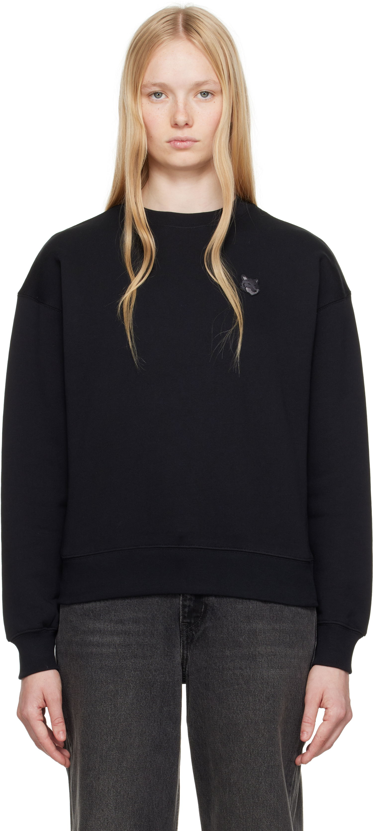 Sweater MAISON KITSUNÉ Maison Kitsuné Comfort Sweatshirt with Fox Head Patch Svart | MW00315KM0321, 0