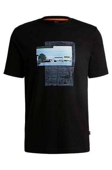T-shirt BOSS T-Shirt with Photographic Artwork Print Svart | 50539180