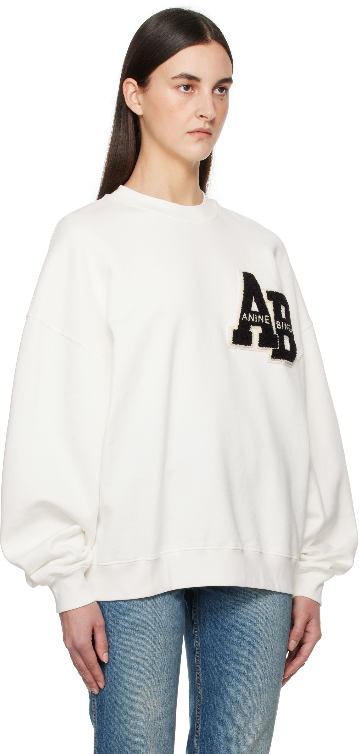 Sweatshirt Anine Bing Anine Bing Miles Oversized Letterman Sweatshirt Vit | A-08-10074-OFW1, 1