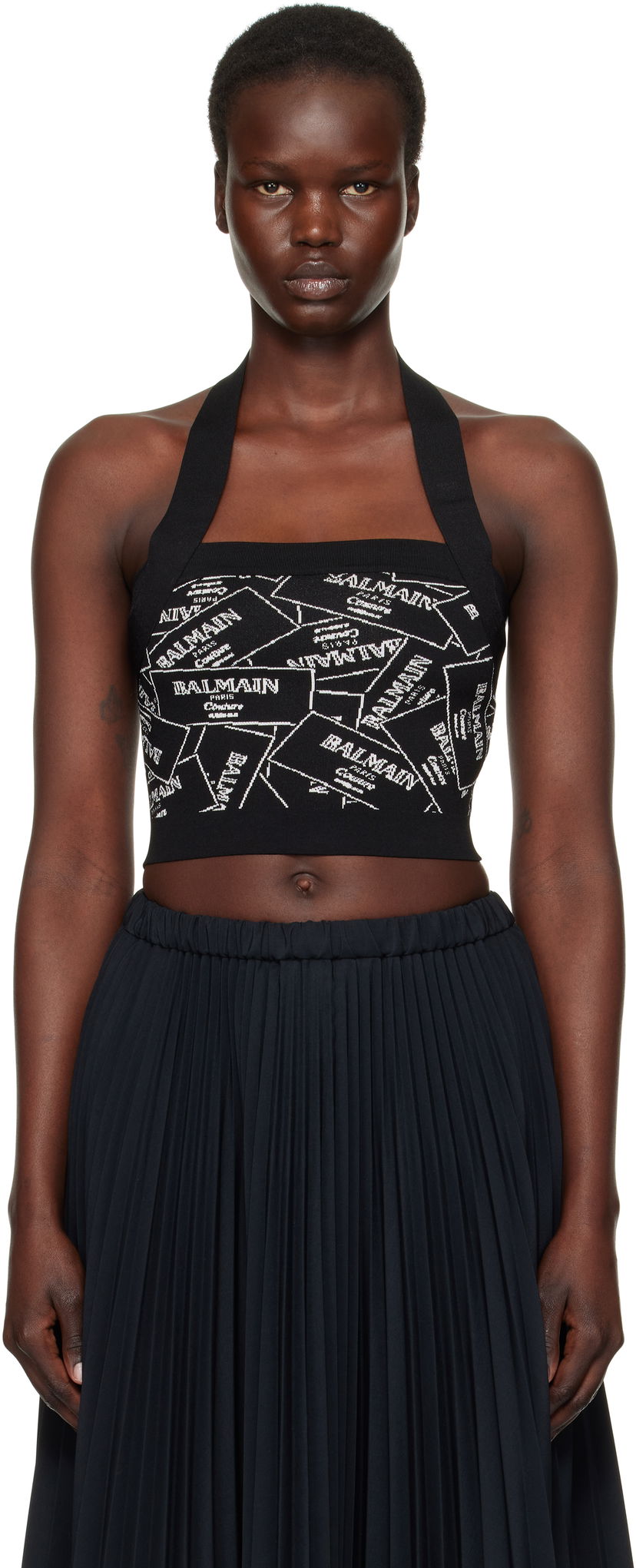 Kjol Balmain Balmain Label Motif Halter Top Svart | EF1AA025KH86