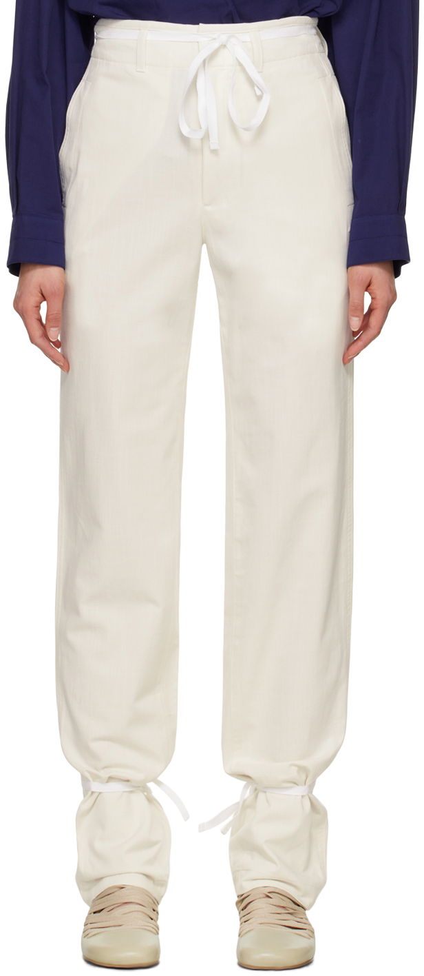 Byxor LEMAIRE Straight Leg Tie Hem Trousers Vit | PA1098 LF1253