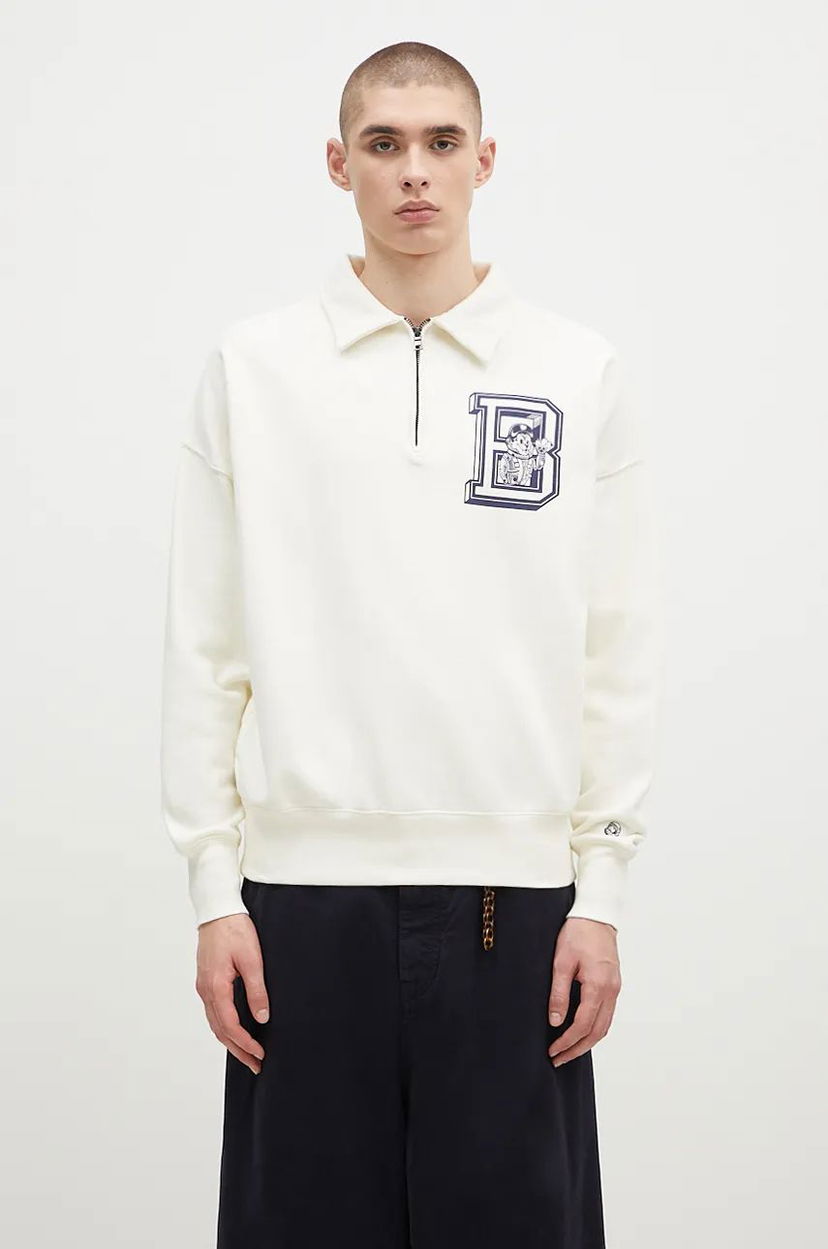 Polotröja BILLIONAIRE BOYS CLUB College Print Quarter Zip Sweatshirt Vit | B24343