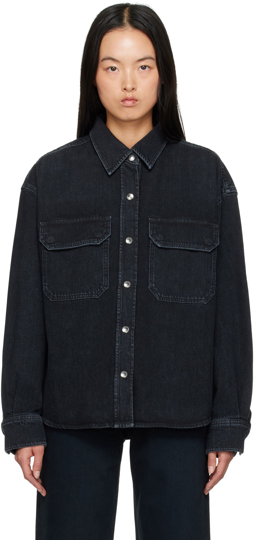 Skjorta AGOLDE Gwen Slice Denim Shirt Svart | A7299-1557