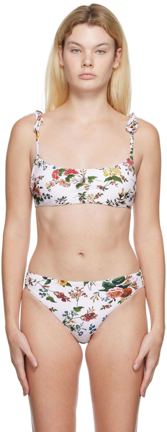 Badkläder Erdem Erdem Thea Floral Print Bikini Top Vit | VC22_3017SWV