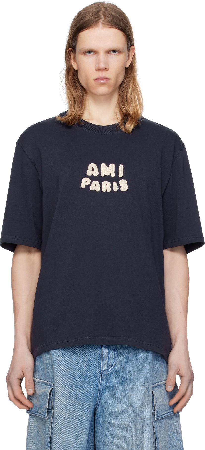 T-shirt AMI AMI Paris Cotton Patch T-Shirt Mörkblå | UTS075.726
