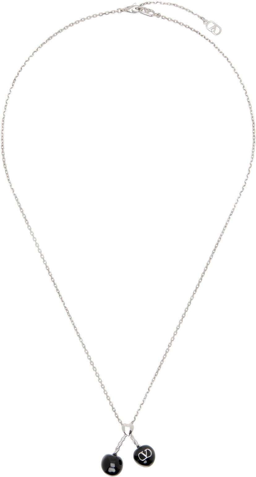 Halsband Valentino Valentino Garavani Chez Valentino Silver-Tone and Black Resin Double-Pendant Necklace Svart | 7Y2J0Z82MJP