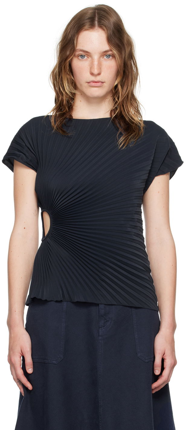T-shirt KENZO Navy Paris Sun-Ray Pleats T-Shirt Svart | FE62TO2139FO