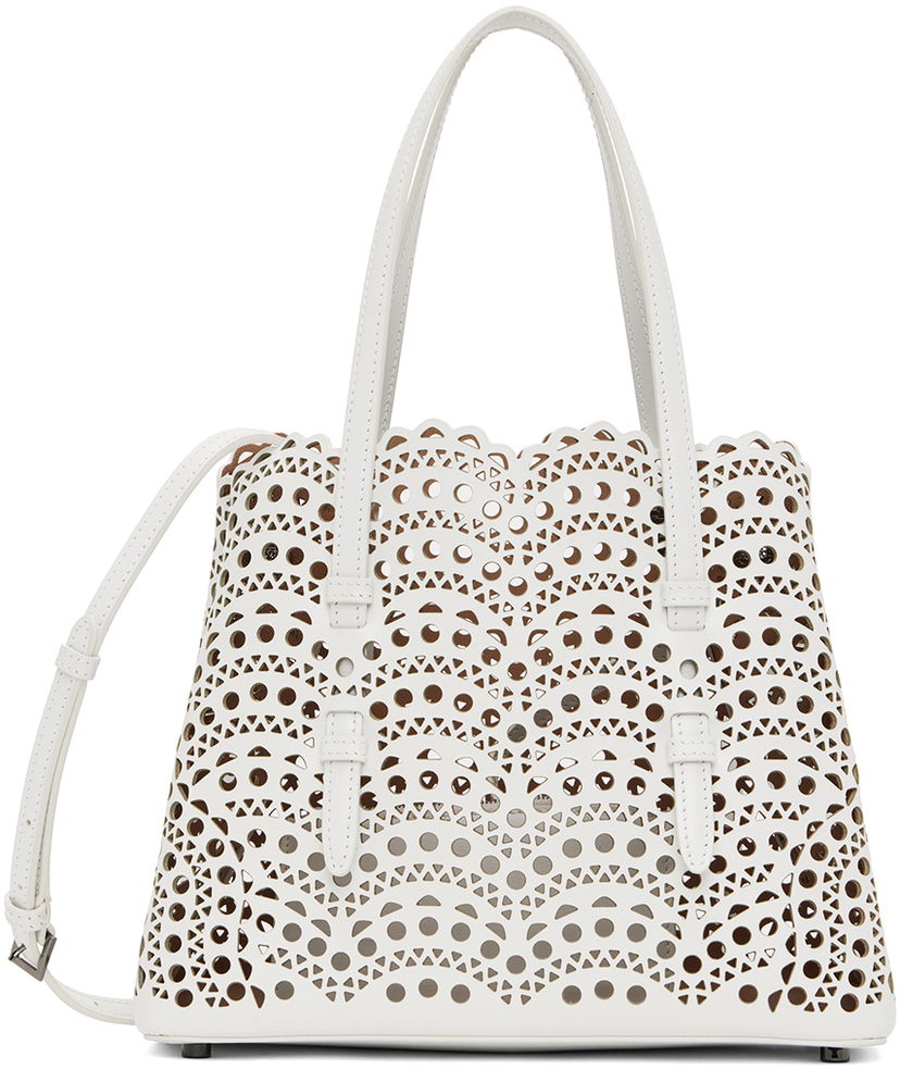 Tygpåse Alaïa Laser-Cut Leather Tote Bag Vit | AA1S06725C0A44