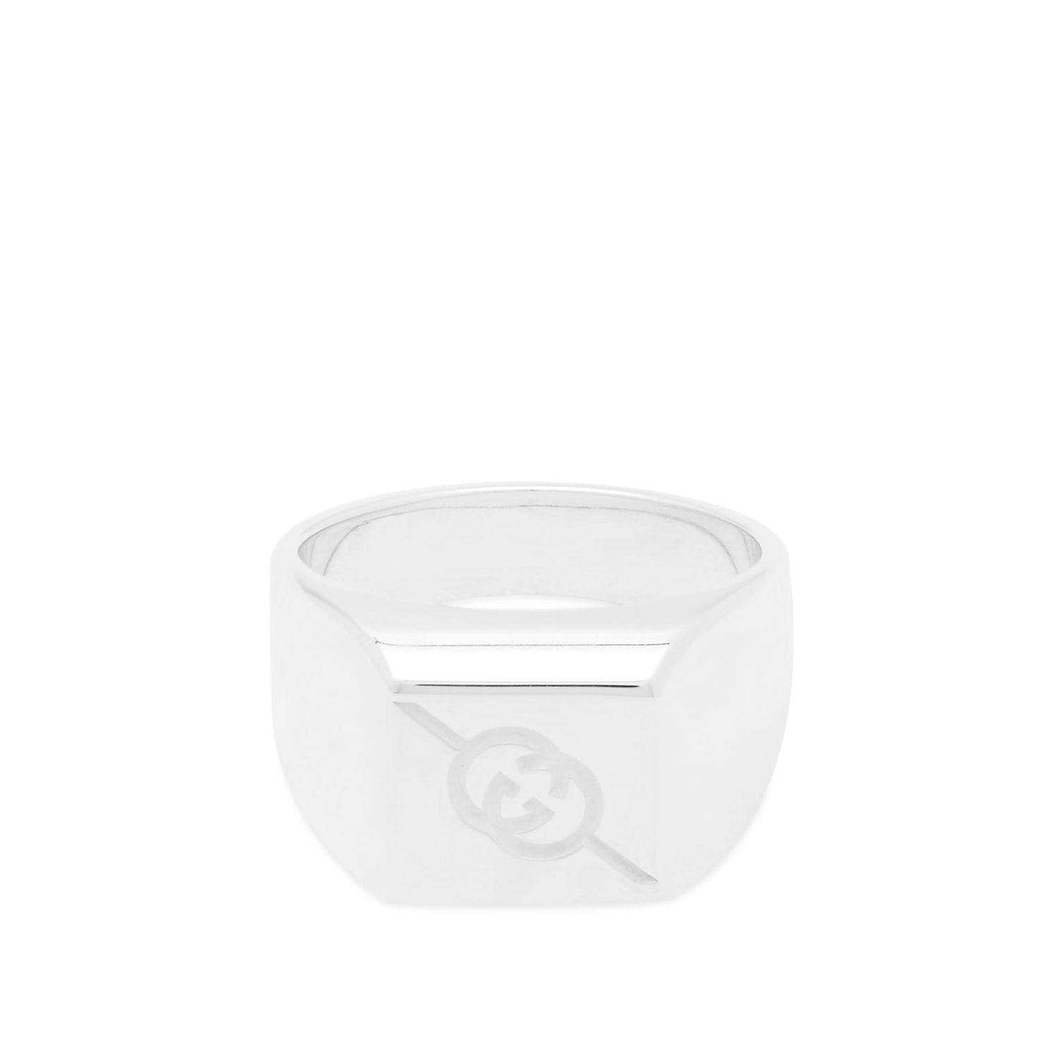Ringa Gucci Tag Square With Interlocking G Logo Signet Ring "Sterling Silver" Metallisk | YBC774046001, 0