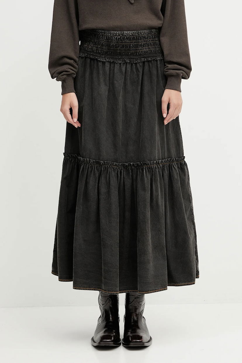 Kjol GANNI GANNI Garment Dyed Cotton Smock Maxi Skirt Svart | W0877