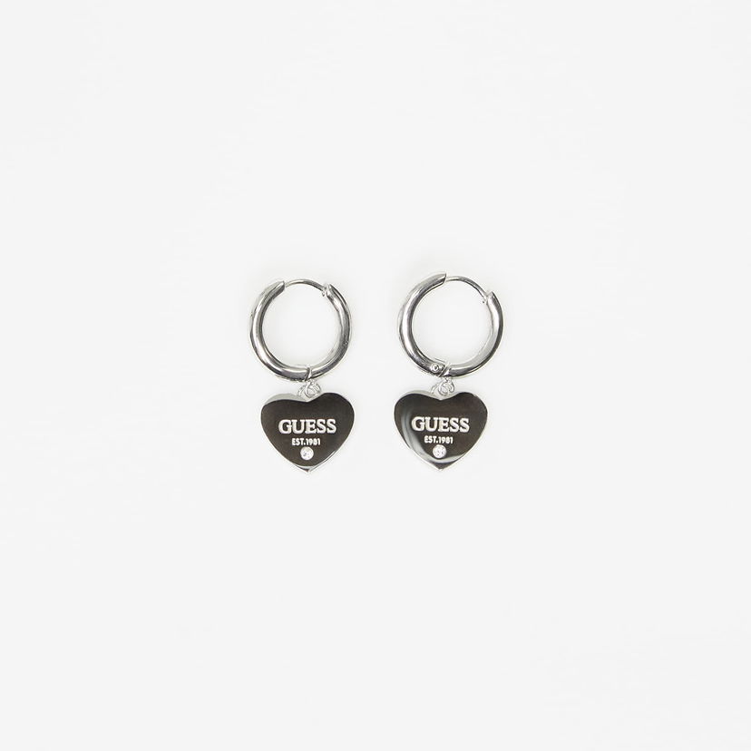 Örhängen GUESS Huggie Earrings with Heart Charm EST.1981 and Crystal Metallisk | JUBE03145JWRH-SILVER