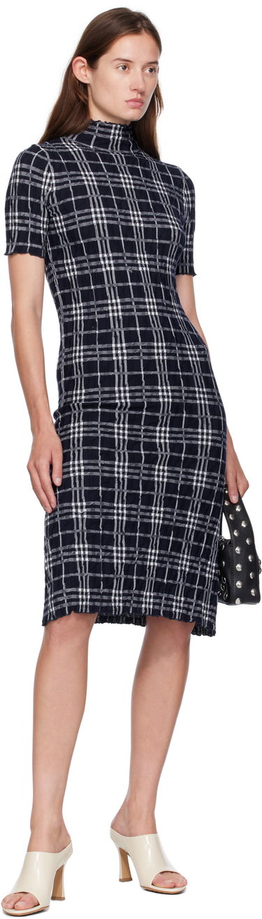Klä Burberry Burberry Check Wool Blend Midi Dress Mörkblå | 8111428, 3