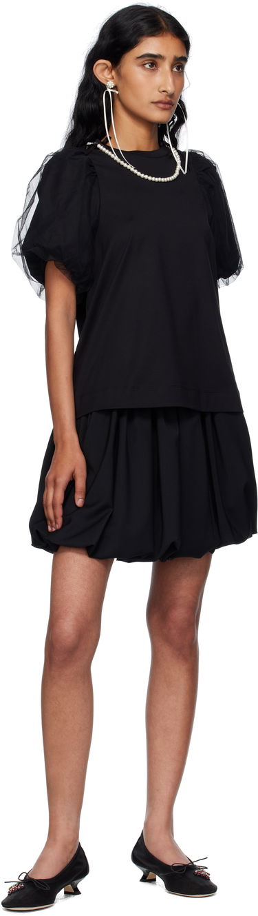 T-shirt Simone Rocha Simone Rocha Embellished Tulle Overlay Puff Sleeve T-Shirt Svart | 5397B 0553, 3