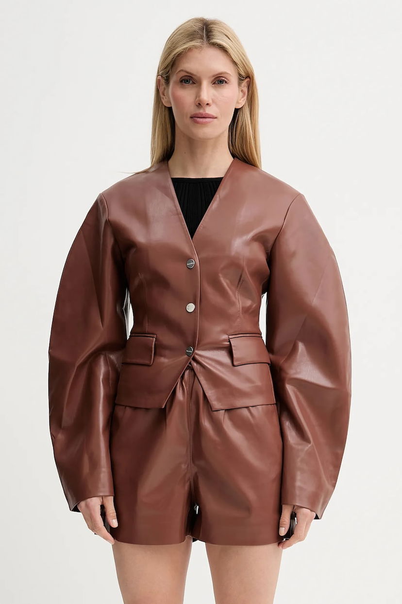 Jacka Nanushka Nanushka Kiyo Faux Leather Blazer and Shorts Set Brun | NW25SSOW22075