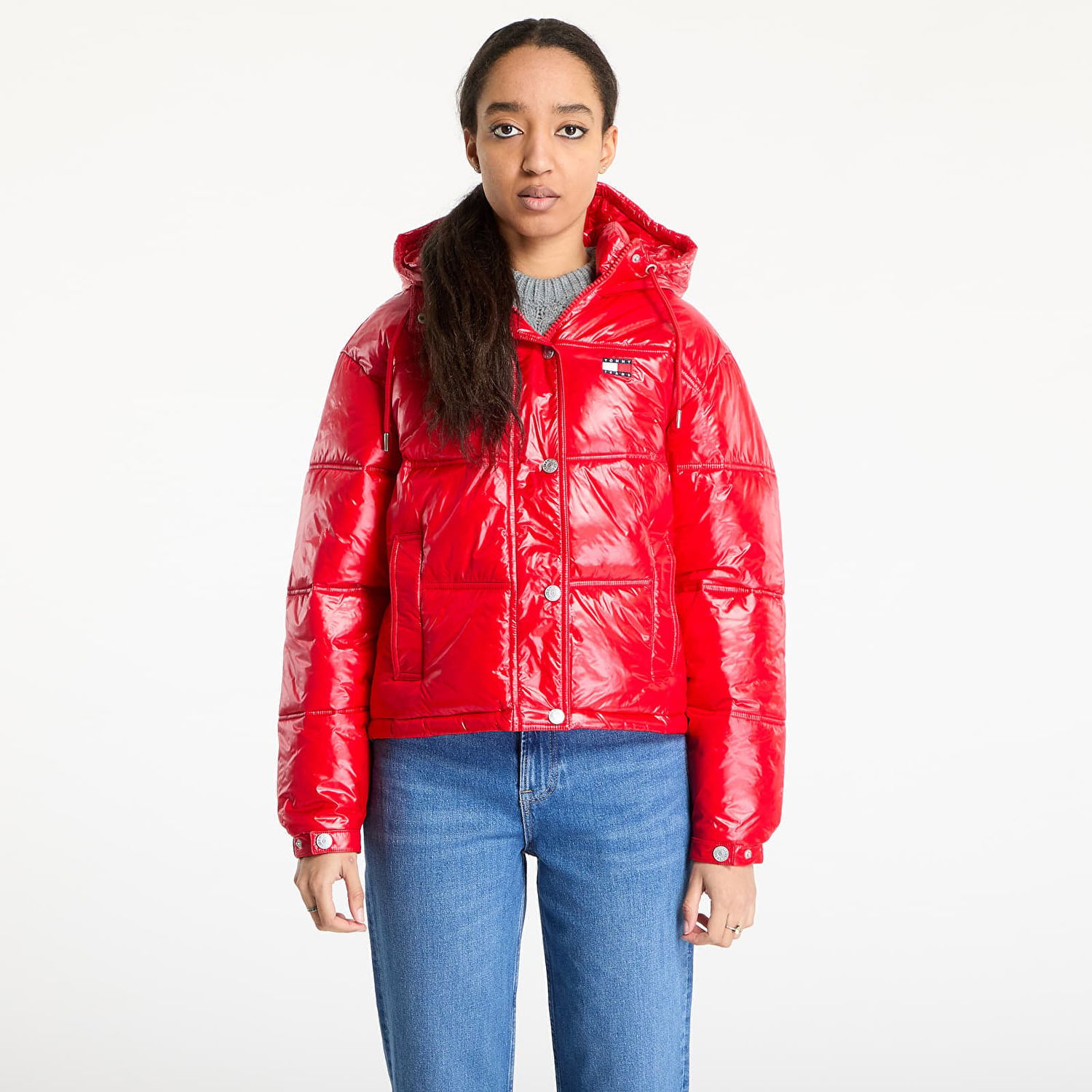 Pufferjacka Tommy Hilfiger Tommy Jeans Shiny Hooded Badge Jacket Röd | DW0DW20210 XME, 0