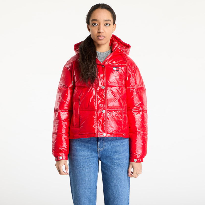 Pufferjacka Tommy Hilfiger Tommy Jeans Shiny Hooded Badge Jacket Röd | DW0DW20210 XME