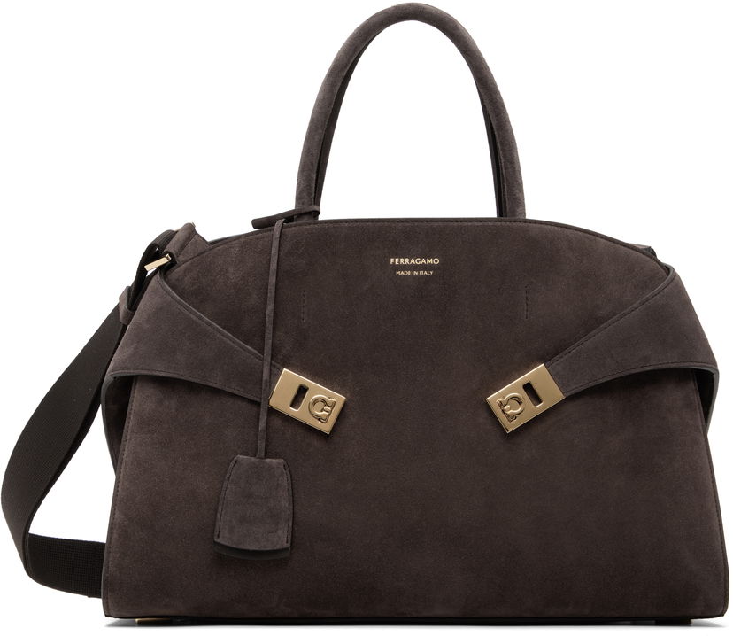 Handväska FERRAGAMO Ferragamo Hug L Suede Satchel Grå | 779241