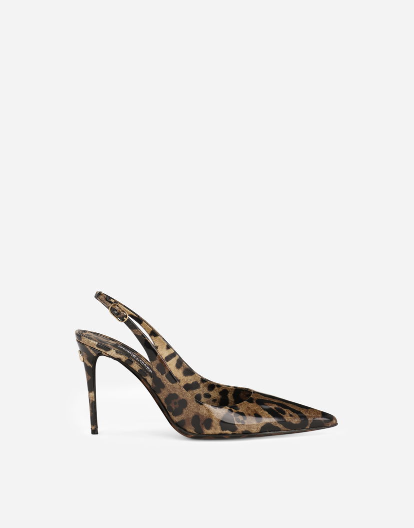 Sneakers och skor Dolce & Gabbana Polished Calfskin Leopard Print Slingbacks Brun | CG0621AM568HA93M