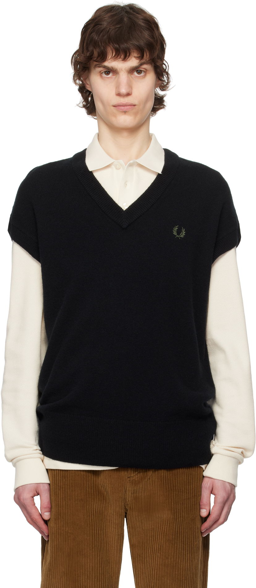 Sweater Fred Perry Fred Perry Lambswool Knit Vest Svart | K8567