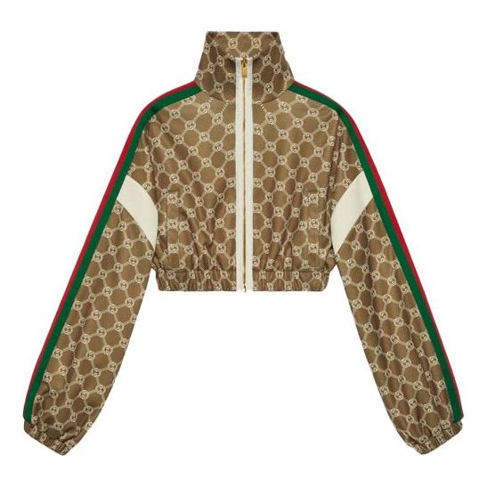Bomberjacka Gucci Interlocking G Pattern Zippered Crop Jacket Brun | 671495-XJD1G-3357