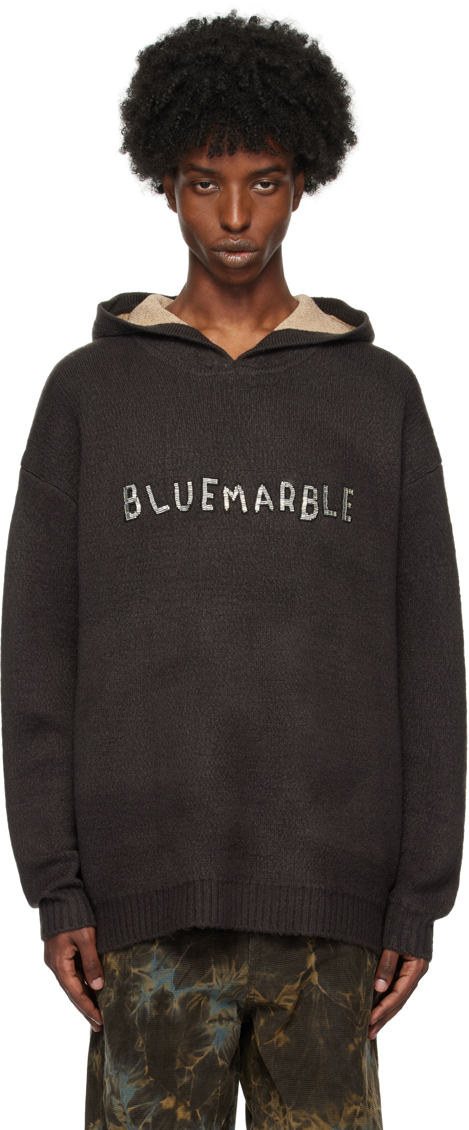 Sweatshirt Bluemarble Embroidered Knitted Hoodie Brun | HO10 KN19B24 BLK, 0