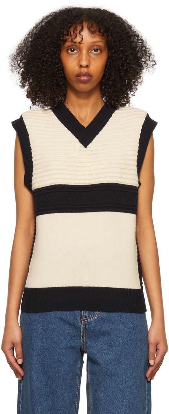 Sweater Eytys Striped Knit Vest Vit | MAMR