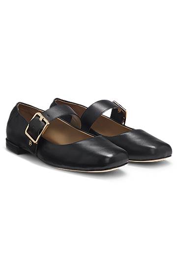 Tillbehör BOSS Leather Ballerina Pumps with Buckled Strap Svart | 50548547