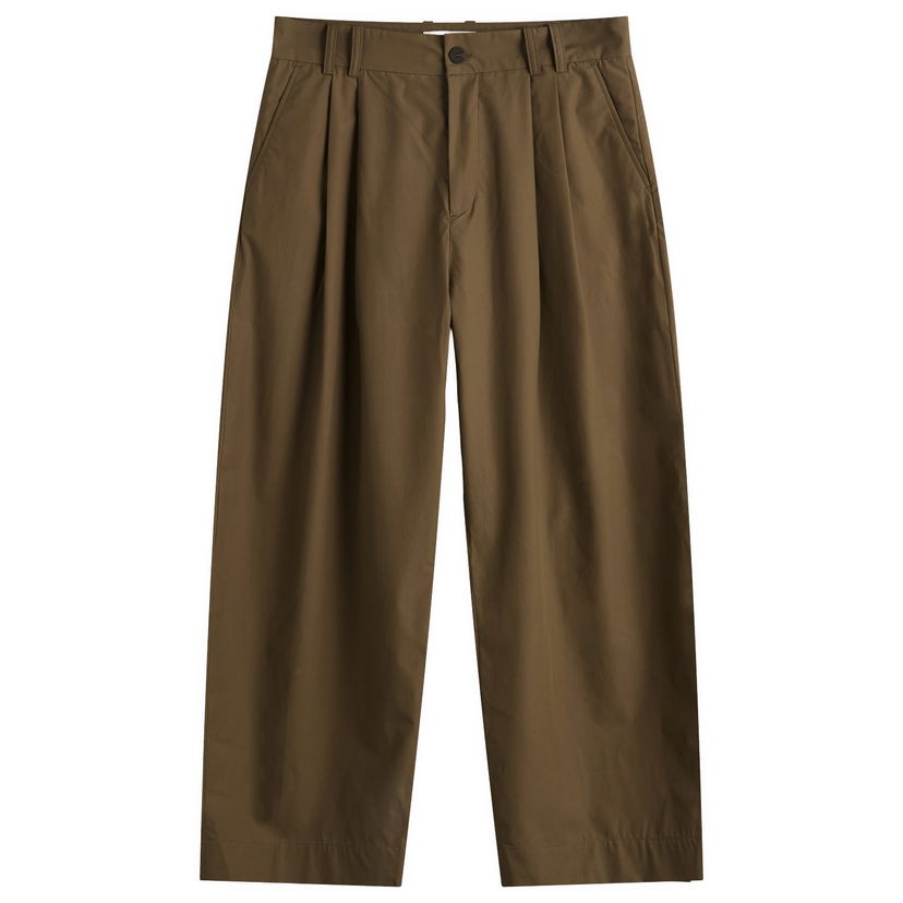 Byxor Studio Nicholson Studio Nicholson Double Pleat Volume Pants, Size Large Brun | YALESNM-788-BLD