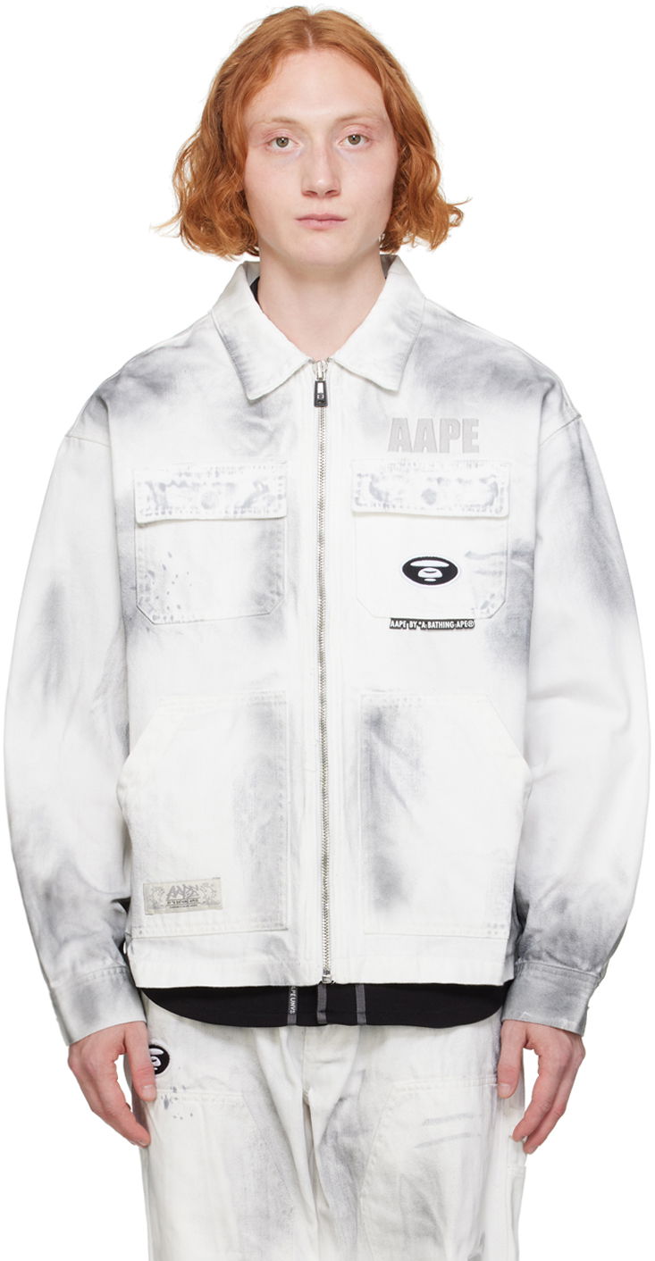 Jacka AAPE by A Bathing Ape AAPE by A Bathing Ape Faded Denim Jacket Vit | AAPLJM7644XXMWHB