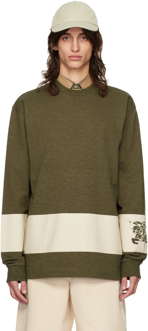 T-shirt Burberry Green EKD Stripe Long Sleeve T-Shirt Grön | 8091889