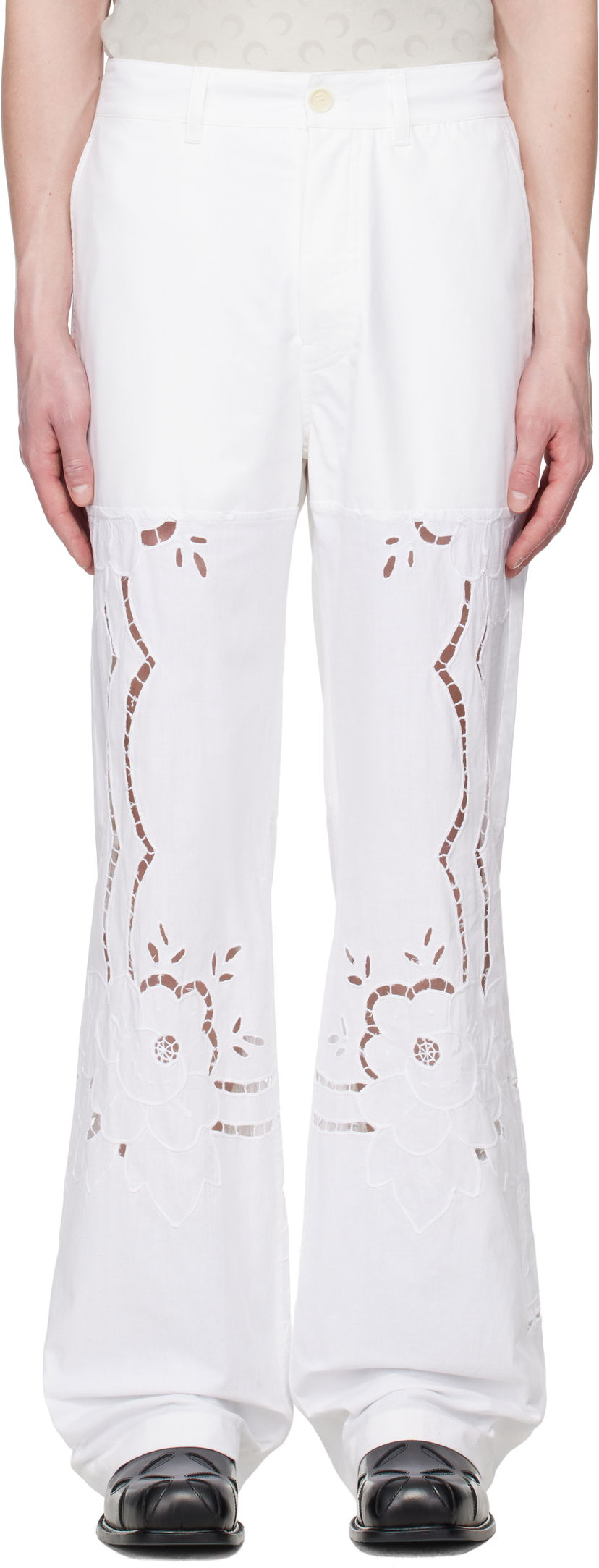 Byxor Marine Serre Marine Serre Regenerated Household Linen Wide Leg Trousers Vit | UPA056A UWOV0007
