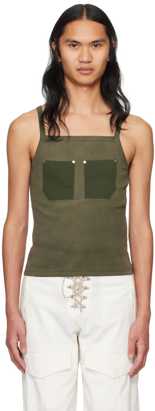 Linne Dion Lee Pocket Ribbed Tank Top Grön | C3165PS24