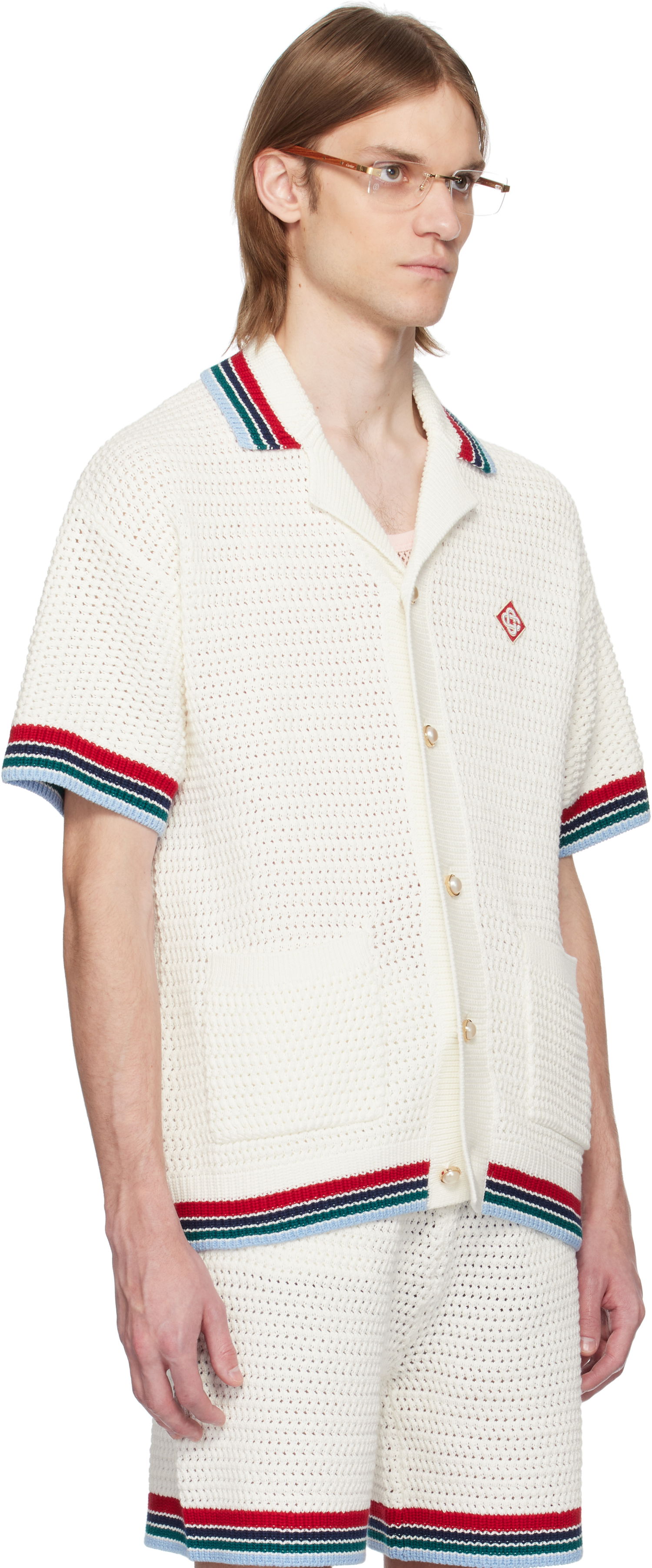 Sweater Casablanca Casablanca Gothic Crochet Knit Polo Shirt Vit | MS25-KW-920-01, 1