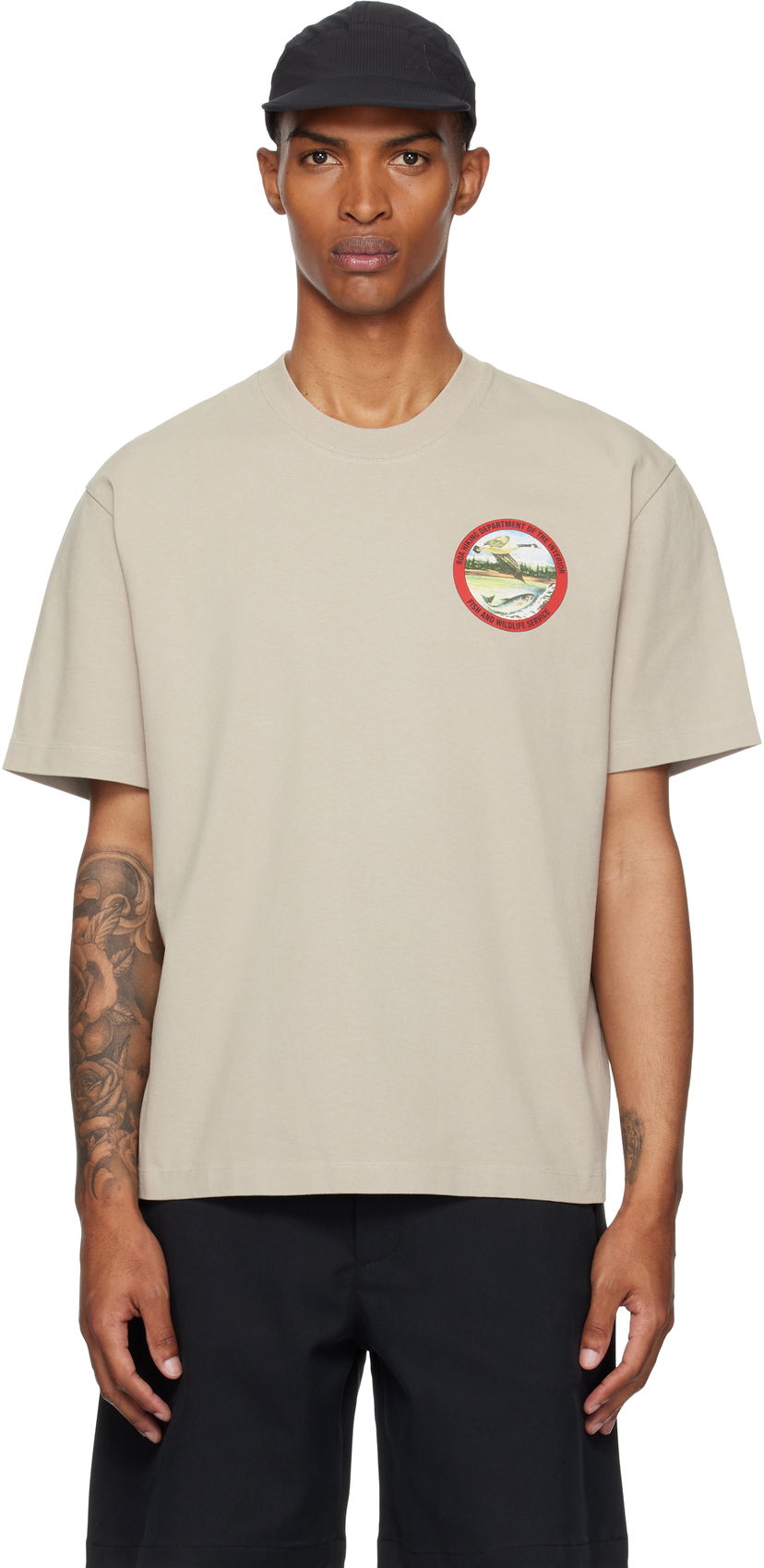 T-shirt ROA ROA Division Graphic T-Shirt Beige | RBMW0433JY38