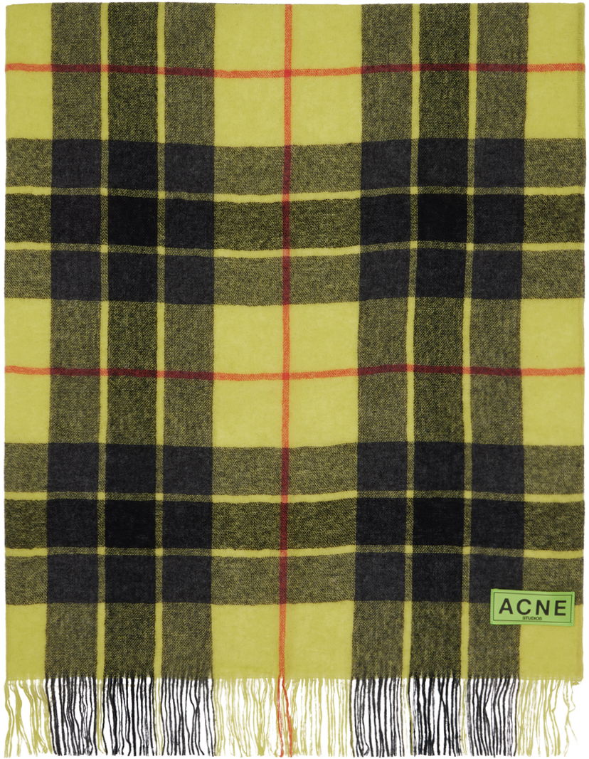 Halsduk Acne Studios Check Fringe Scarf Gul | CA0312-