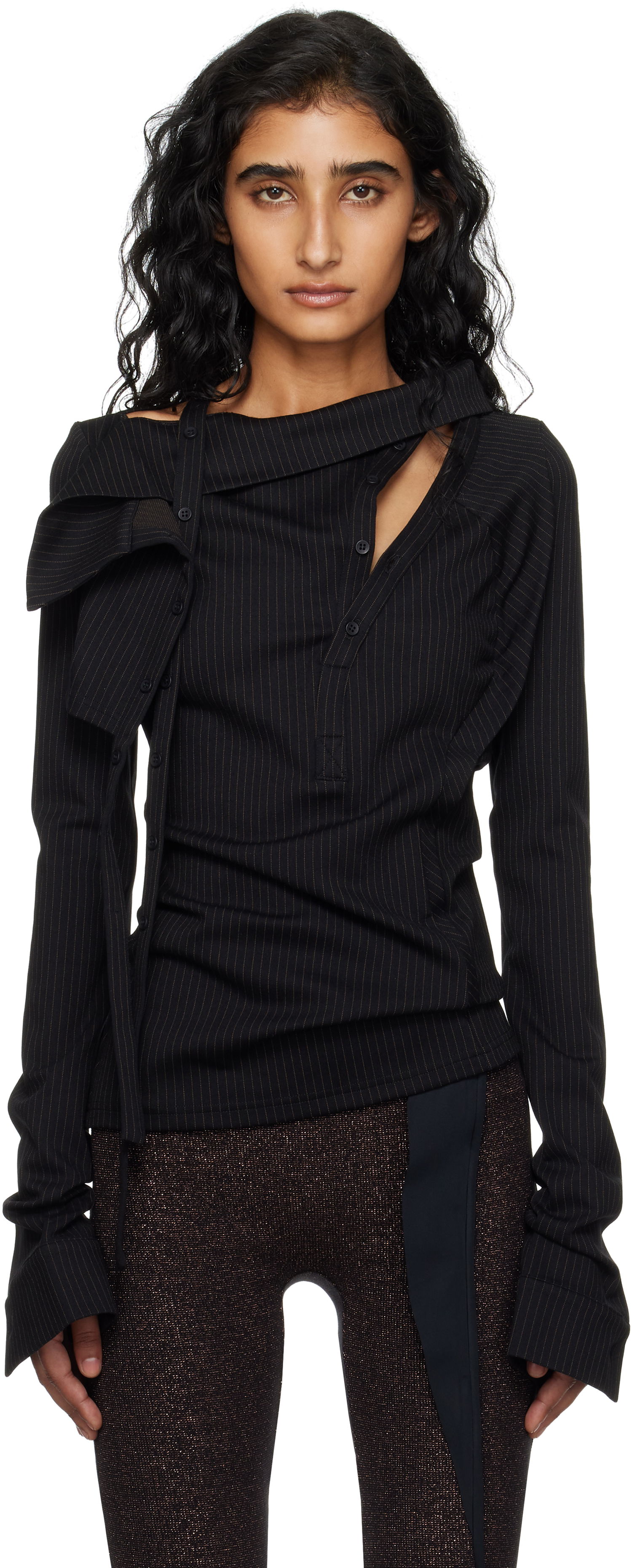 Skjorta Ottolinger Ada Pinstripe Asymmetric Long Sleeve Blouse Svart | 102-105904-01, 0